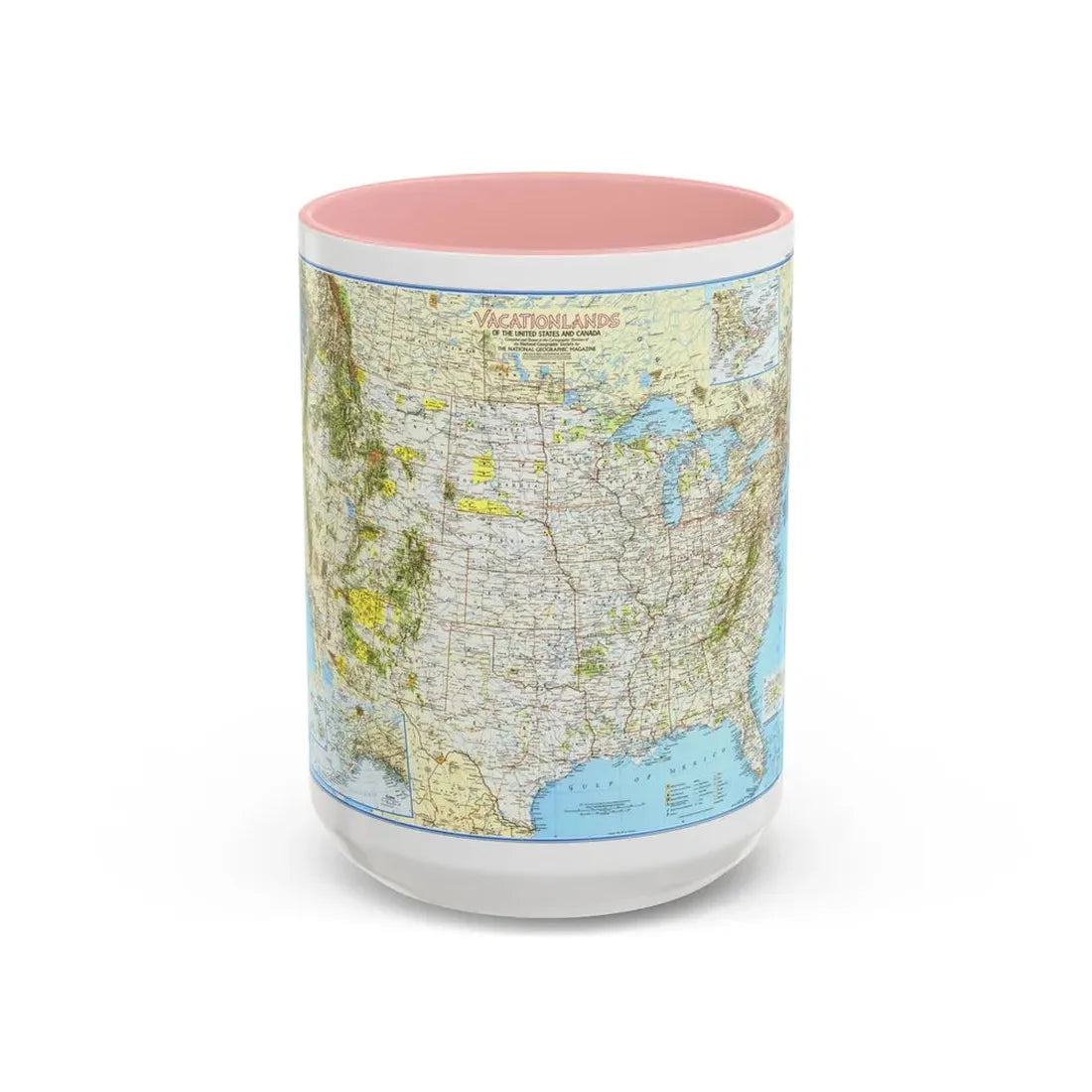 North America - Vacationlands (1966) (Map) Accent Coffee Mug 15oz Pink - Go Mug Yourself