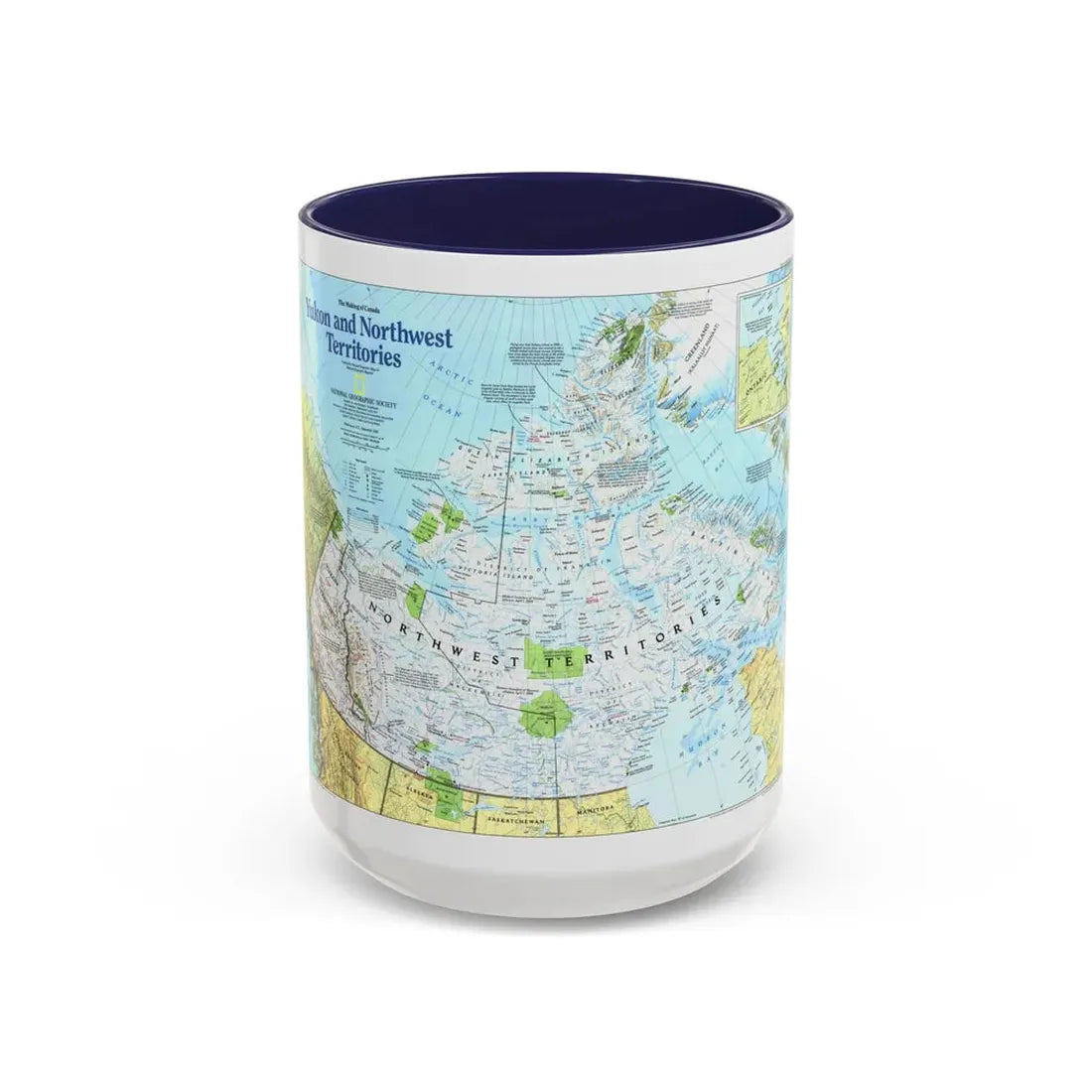 North America - Yukon and Northwest Territories (1997) (Map) Accent Coffee Mug 15oz Navy - Go Mug Yourself