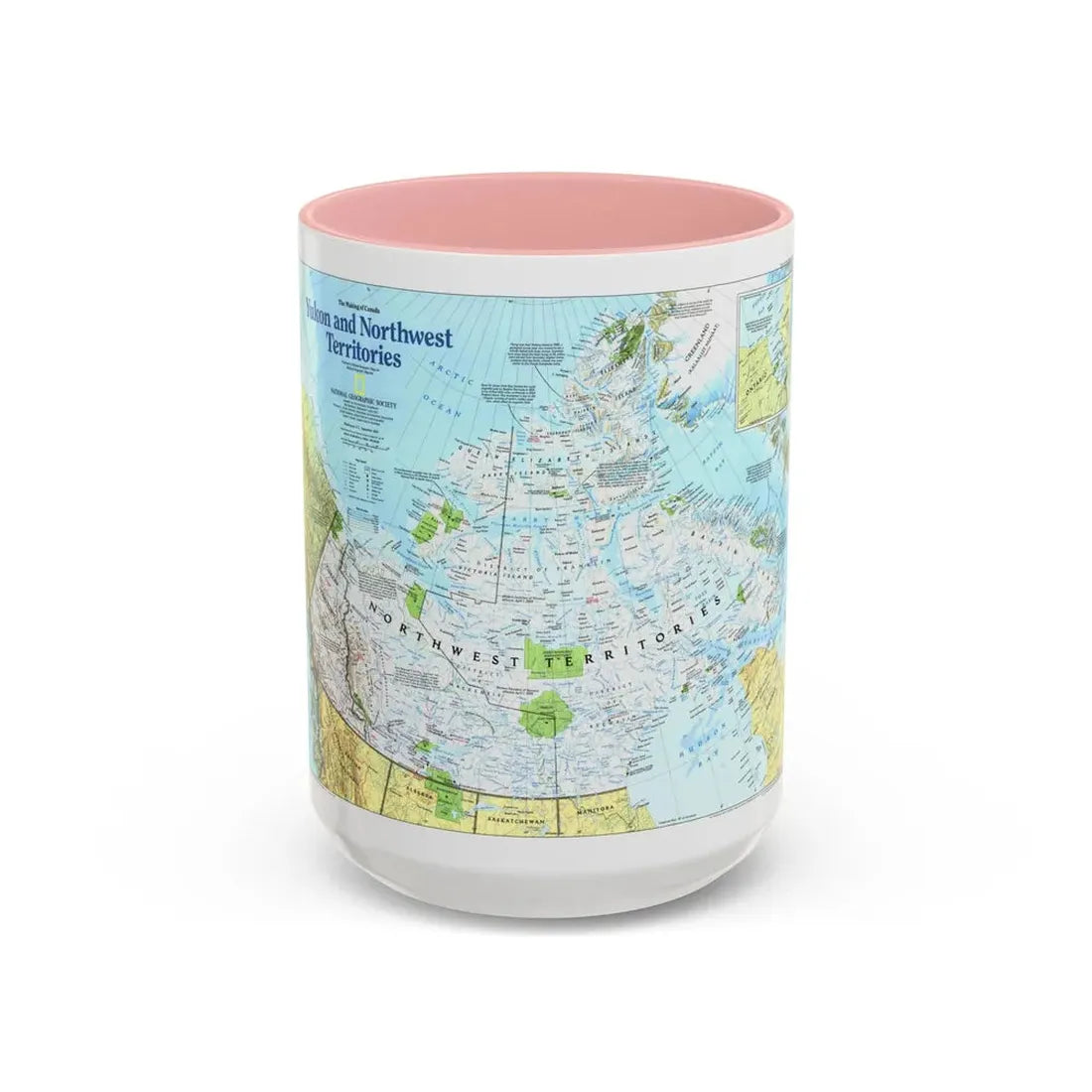 North America - Yukon and Northwest Territories (1997) (Map) Accent Coffee Mug 15oz Pink - Go Mug Yourself