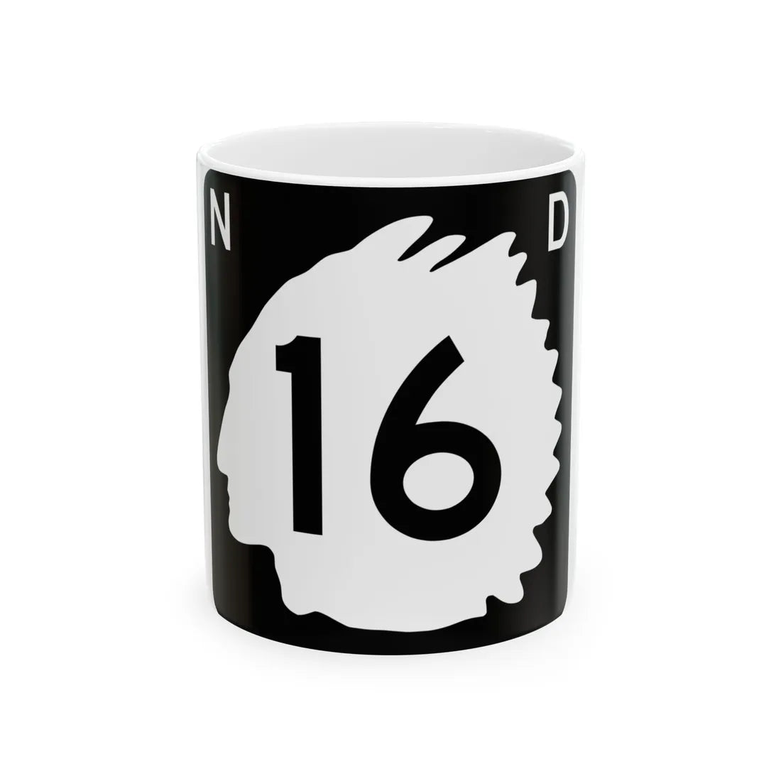 North Dakota 16 (North Dakota) (Road Sign) White Coffee Mug 11oz - Go Mug Yourself
