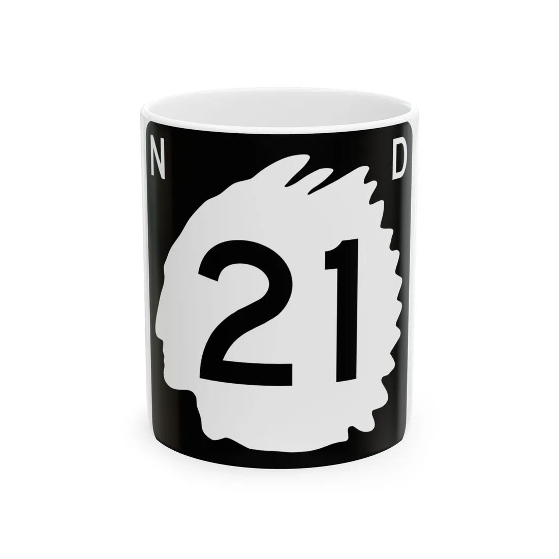 North Dakota 21 (North Dakota) (Road Sign) White Coffee Mug 11oz - Go Mug Yourself