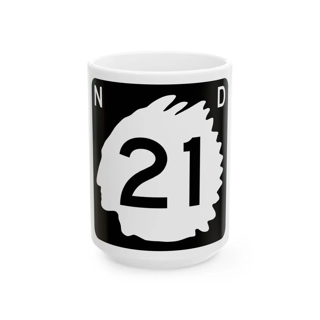 North Dakota 21 (North Dakota) (Road Sign) White Coffee Mug 15oz - Go Mug Yourself