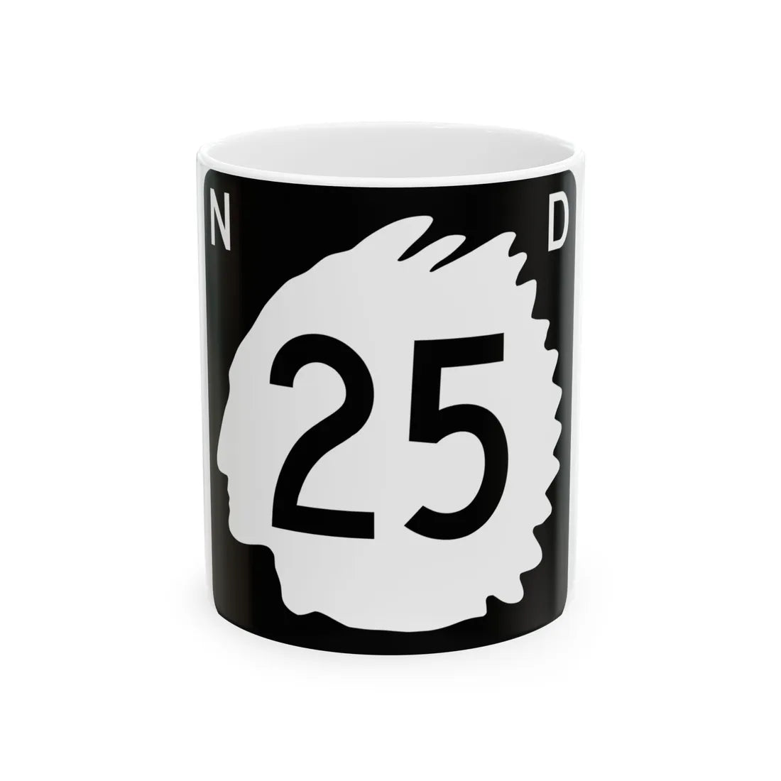 North Dakota 25 (North Dakota) (Road Sign) White Coffee Mug 11oz - Go Mug Yourself
