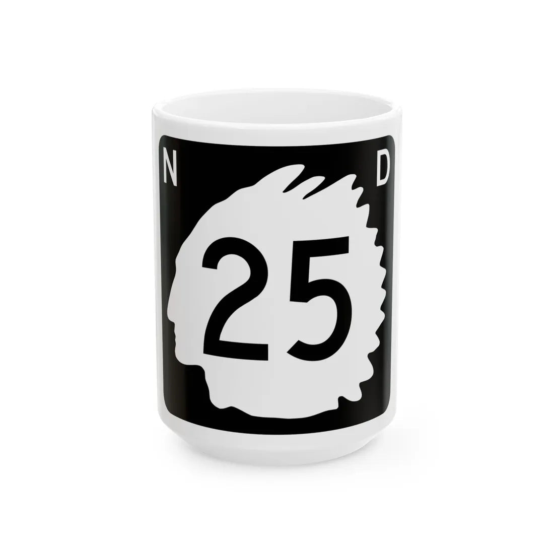 North Dakota 25 (North Dakota) (Road Sign) White Coffee Mug 15oz - Go Mug Yourself