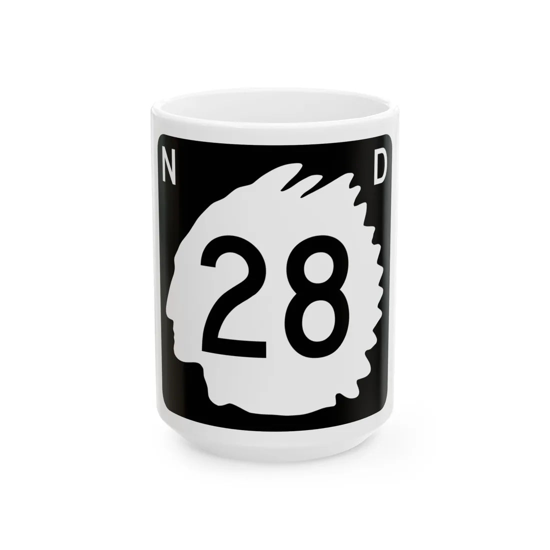 North Dakota 28 (North Dakota) (Road Sign) White Coffee Mug 15oz - Go Mug Yourself