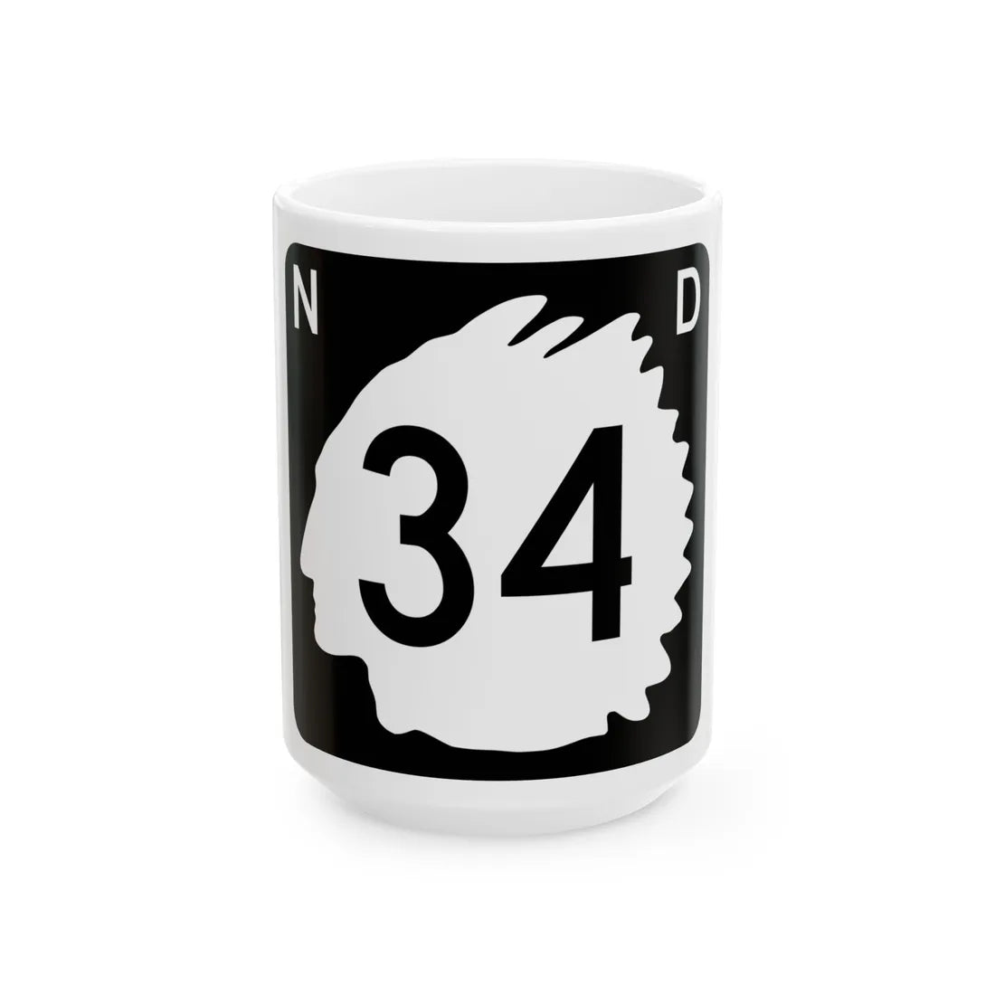 North Dakota 34 (North Dakota) (Road Sign) White Coffee Mug 15oz - Go Mug Yourself