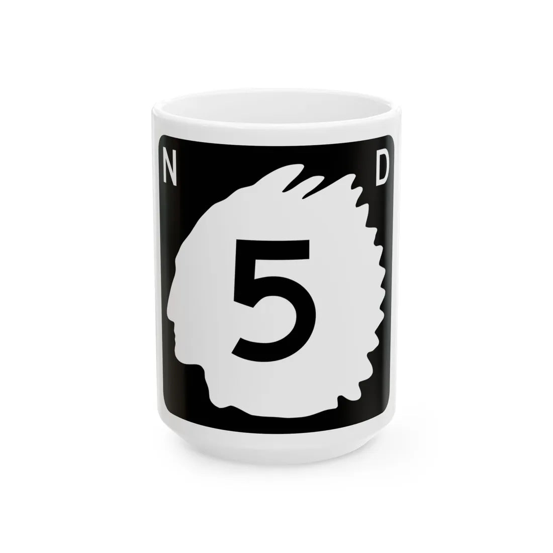 North Dakota 5 (North Dakota) (Road Sign) White Coffee Mug 15oz - Go Mug Yourself