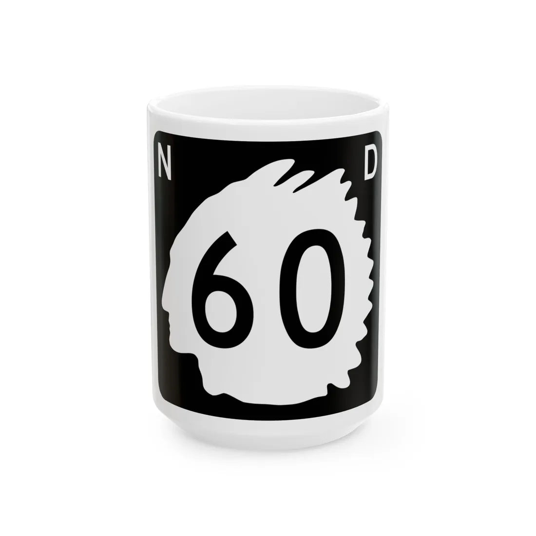 North Dakota 60 (North Dakota) (Road Sign) White Coffee Mug 15oz - Go Mug Yourself