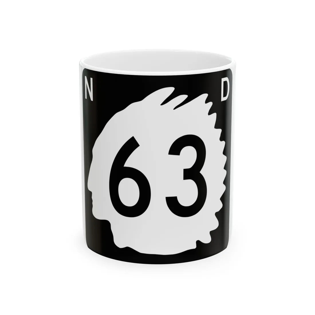 North Dakota 63 (North Dakota) (Road Sign) White Coffee Mug 11oz - Go Mug Yourself