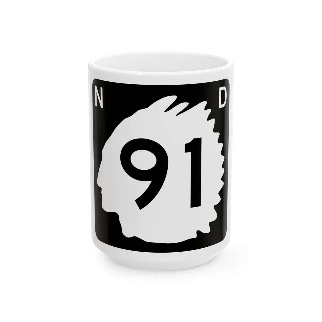 North Dakota 91 (North Dakota) (Road Sign) White Coffee Mug 15oz - Go Mug Yourself