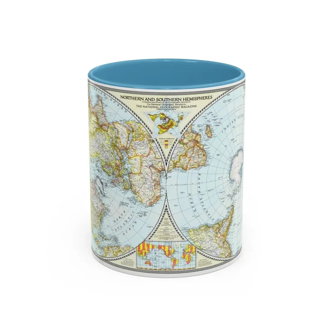 Northern and Southern Hemispheres (1943) (Map) Accent Coffee Mug 11oz Light Blue - Go Mug Yourself