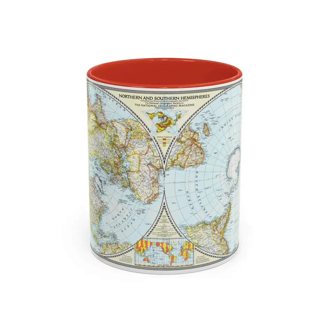 Northern and Southern Hemispheres (1943) (Map) Accent Coffee Mug 11oz Red - Go Mug Yourself