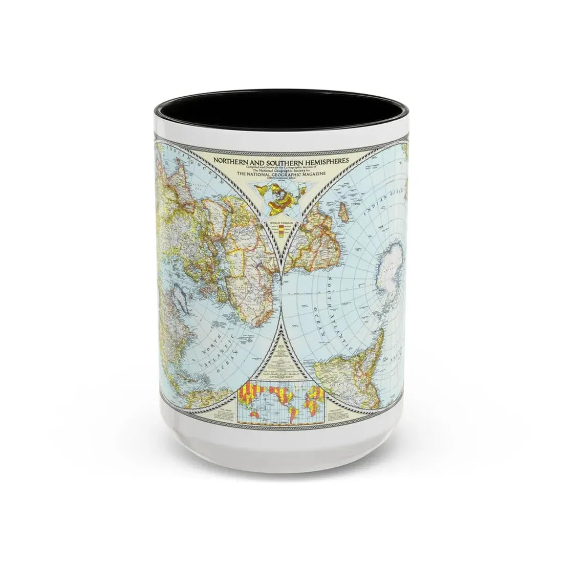 Northern and Southern Hemispheres (1943) (Map) Accent Coffee Mug 15oz Black - Go Mug Yourself