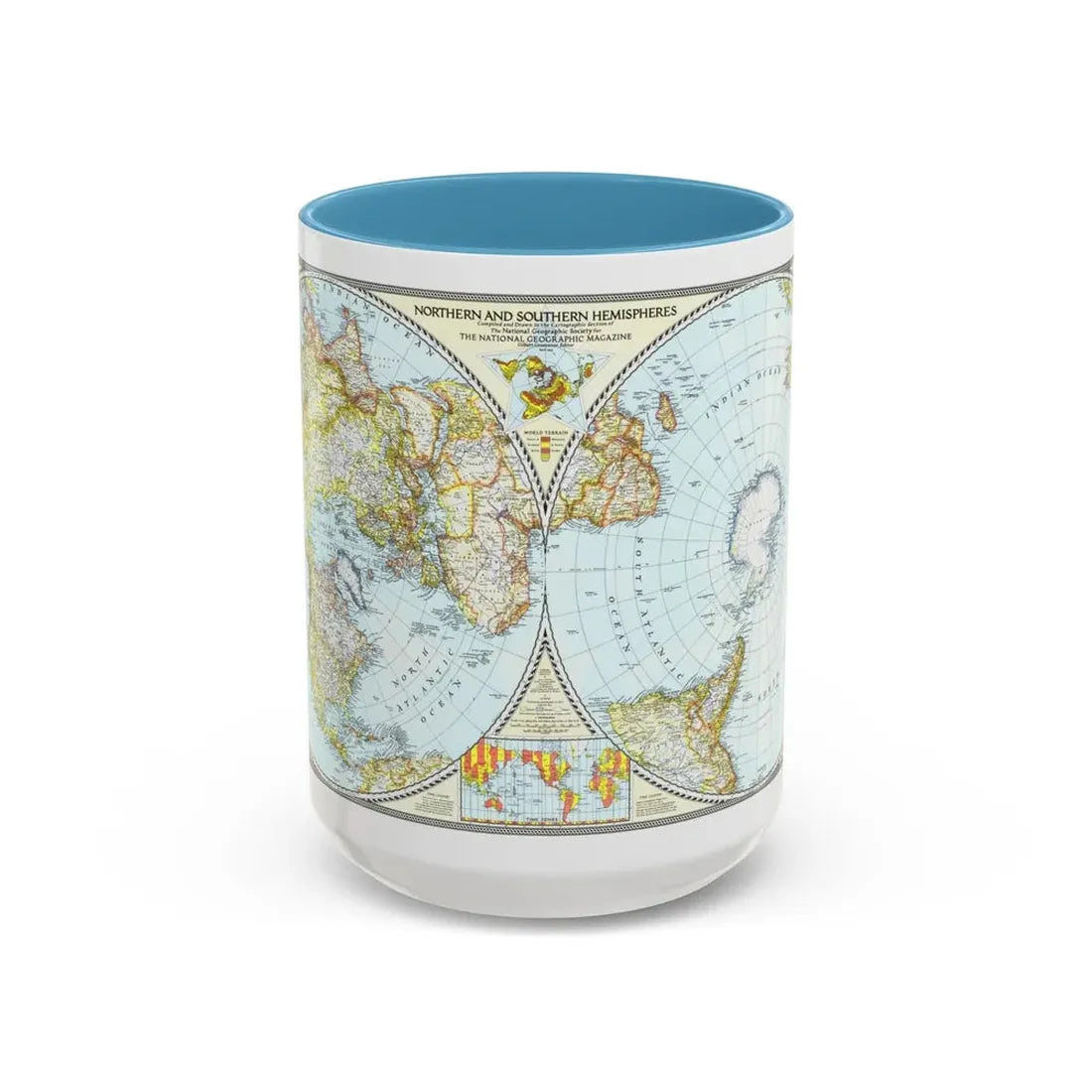 Northern and Southern Hemispheres (1943) (Map) Accent Coffee Mug 15oz Light Blue - Go Mug Yourself