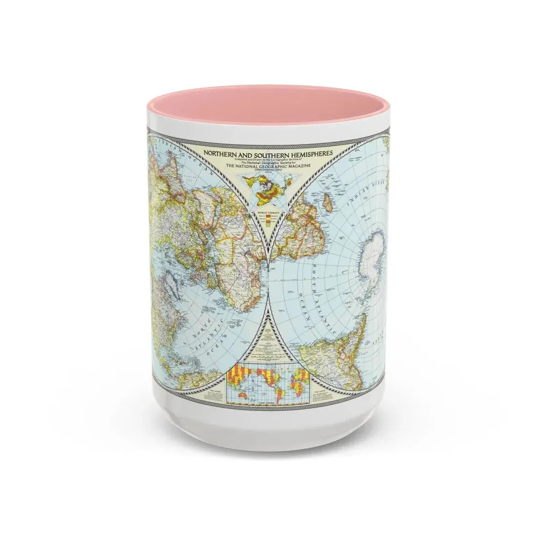 Northern and Southern Hemispheres (1943) (Map) Accent Coffee Mug 15oz Pink - Go Mug Yourself