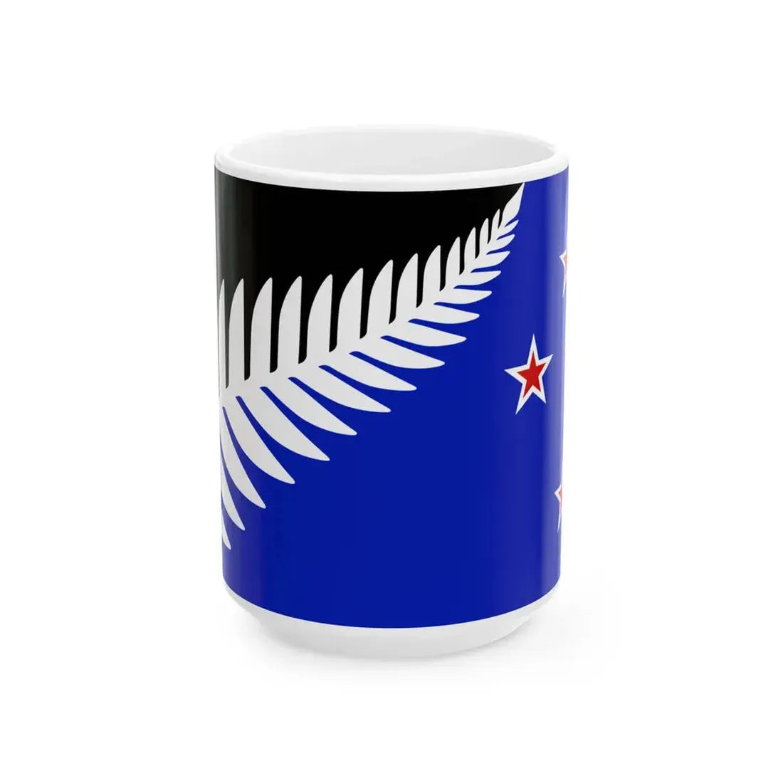 NZ flag design Silver Fern Black White Blue by Kyle Lockwood (New Zealand) White Coffee Mug 15oz - Go Mug Yourself