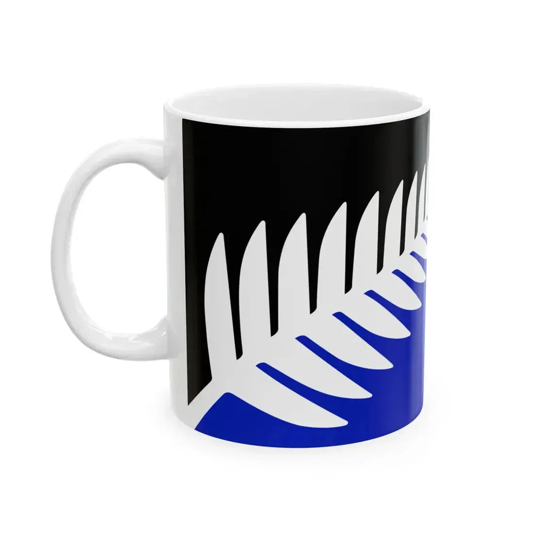 NZ flag design Silver Fern Black White Blue by Kyle Lockwood (New Zealand) White Coffee Mug - Go Mug Yourself