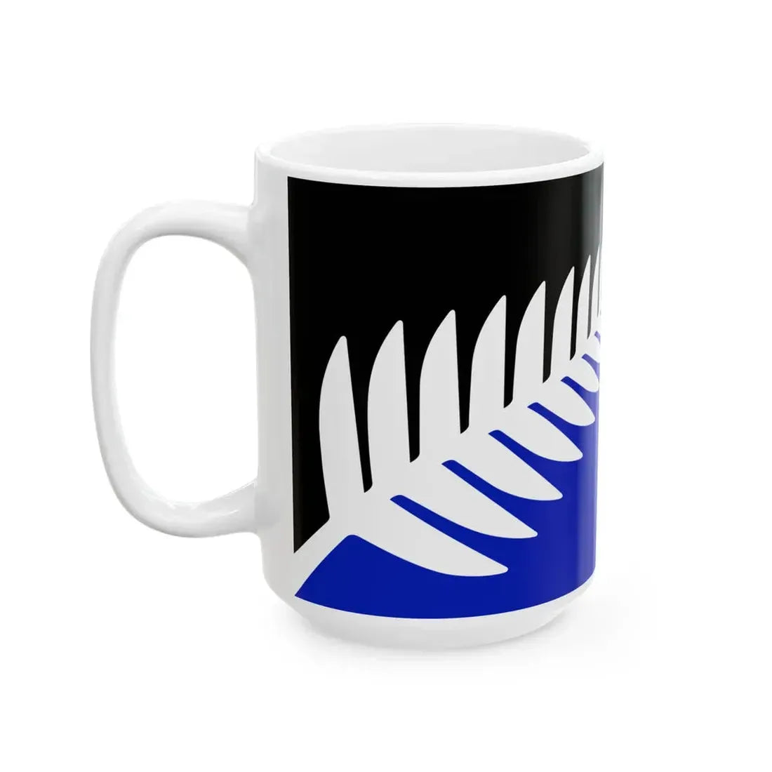 NZ flag design Silver Fern Black White Blue by Kyle Lockwood (New Zealand) White Coffee Mug - Go Mug Yourself