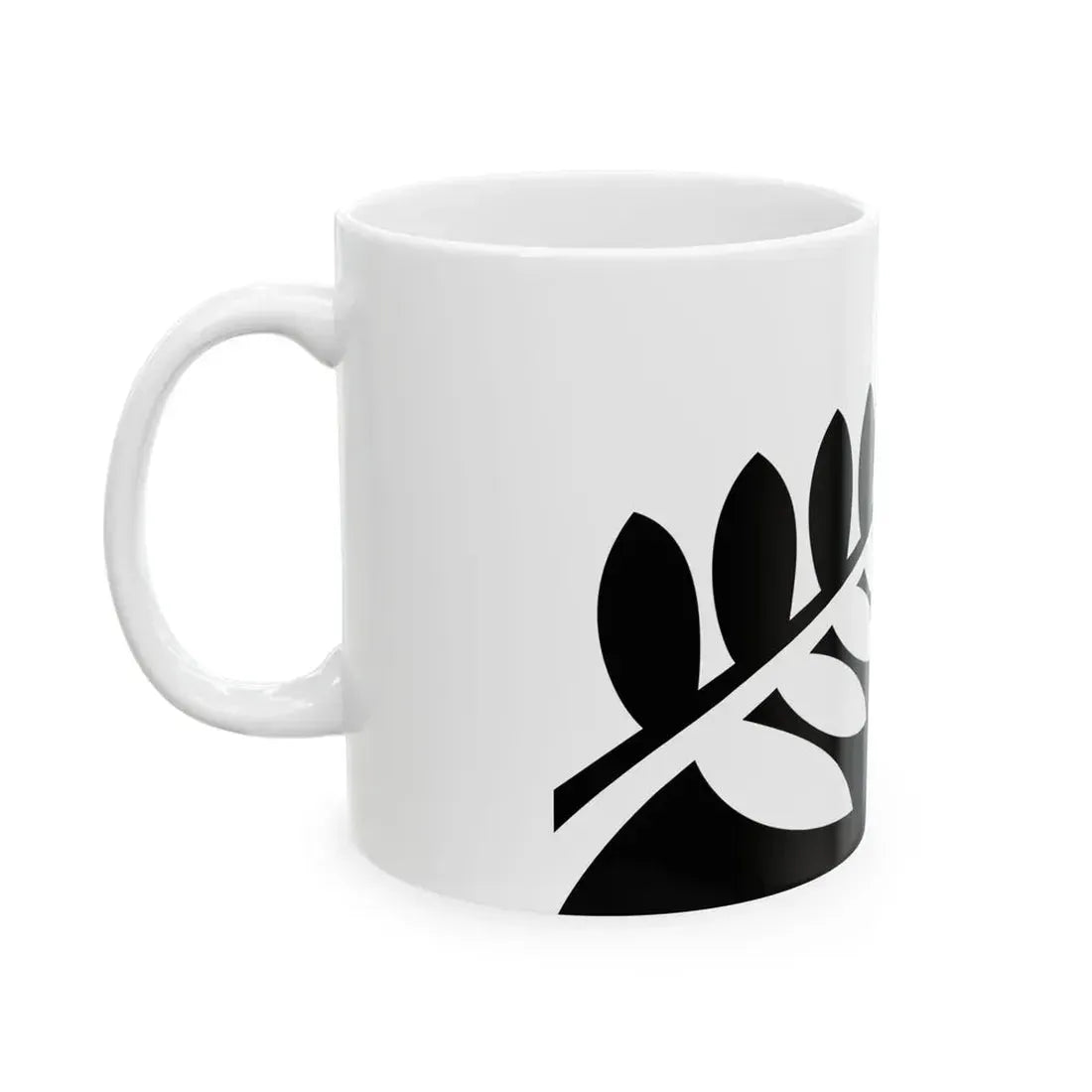 NZ flag design Silver Fern Black White by Alofi Kanter (New Zealand) White Coffee Mug - Go Mug Yourself