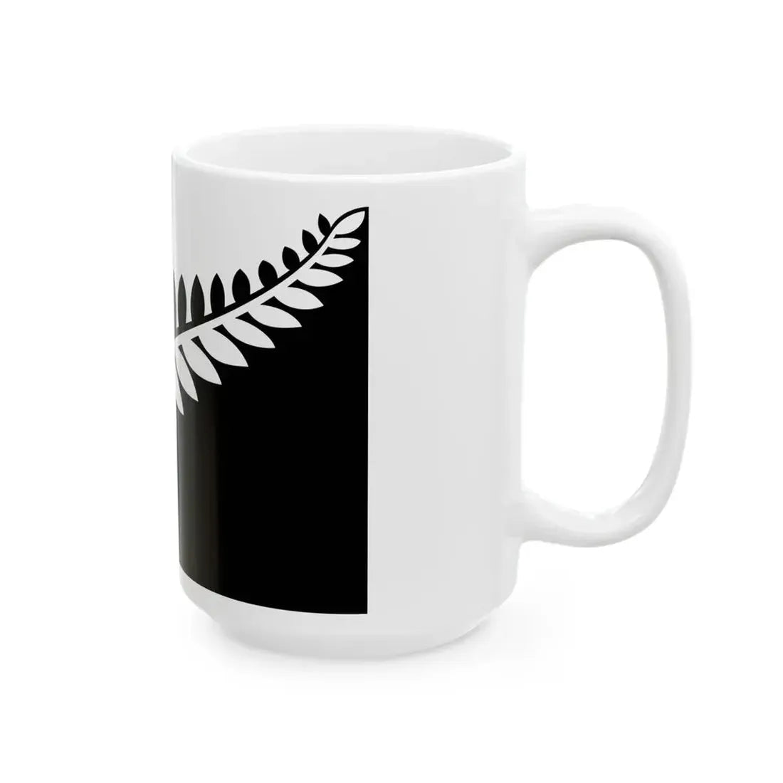 NZ flag design Silver Fern Black White by Alofi Kanter (New Zealand) White Coffee Mug - Go Mug Yourself