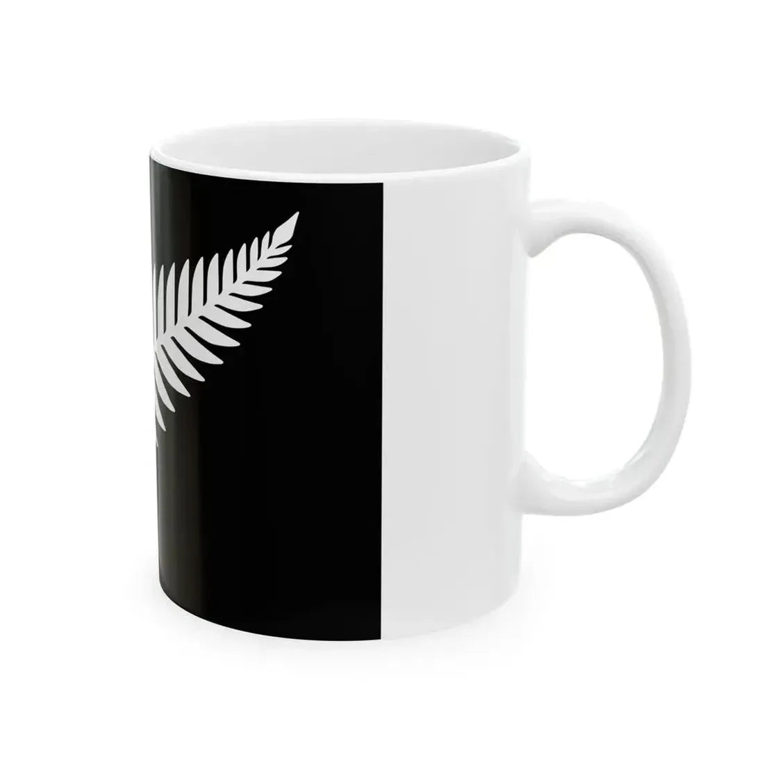 NZ flag design Silver Fern Black White by Kyle Lockwood (New Zealand) White Coffee Mug - Go Mug Yourself