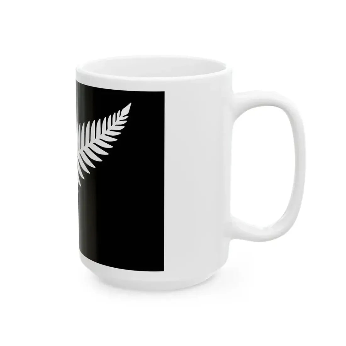 NZ flag design Silver Fern Black White by Kyle Lockwood (New Zealand) White Coffee Mug - Go Mug Yourself