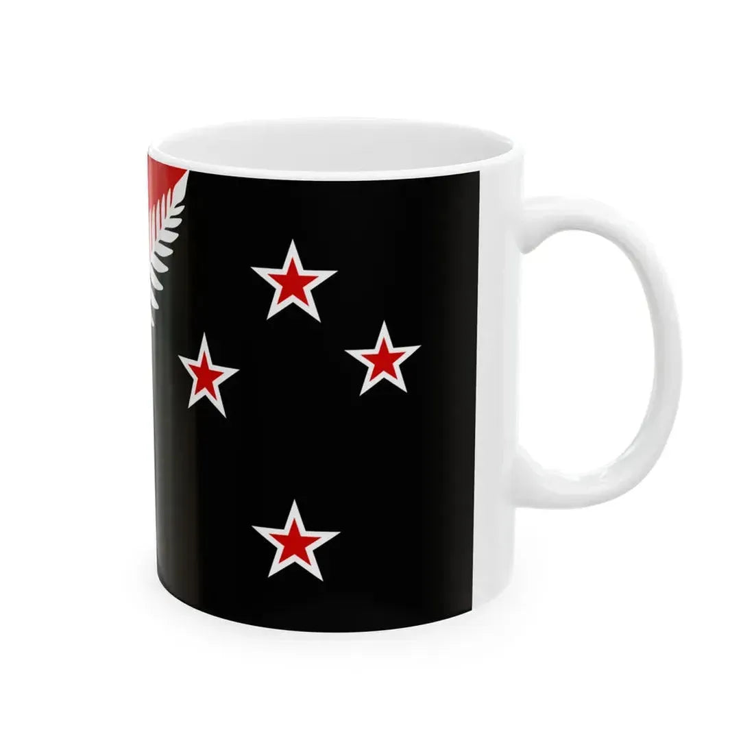 NZ flag design Silver Fern Black White Red by Kyle Lockwood (New Zealand) White Coffee Mug - Go Mug Yourself