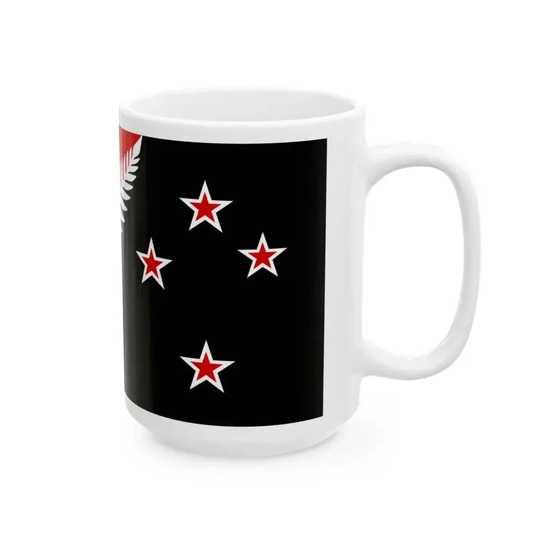 NZ flag design Silver Fern Black White Red by Kyle Lockwood (New Zealand) White Coffee Mug - Go Mug Yourself