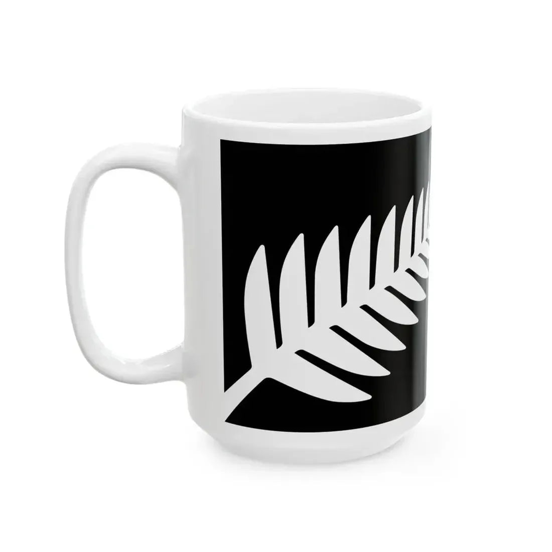 NZ flag design Silver Fern Black with Red Stars by Kyle Lockwood (New Zealand) White Coffee Mug - Go Mug Yourself