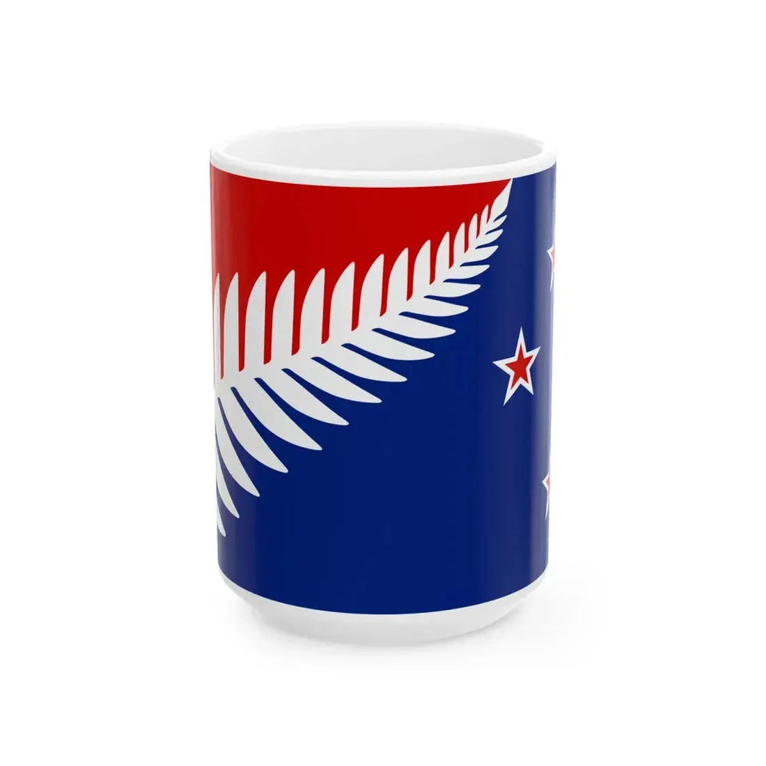 NZ flag design Silver Fern Red White Blue by Kyle Lockwood (New Zealand) White Coffee Mug 15oz - Go Mug Yourself