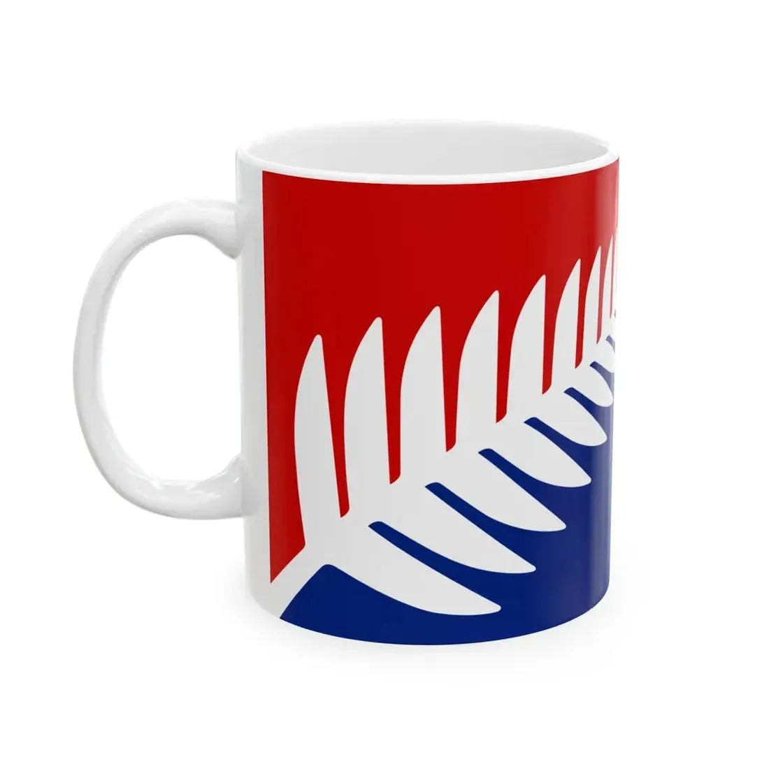 NZ flag design Silver Fern Red White Blue by Kyle Lockwood (New Zealand) White Coffee Mug - Go Mug Yourself