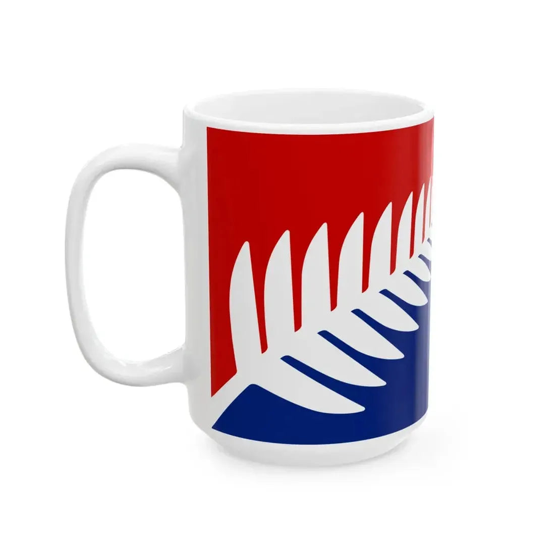 NZ flag design Silver Fern Red White Blue by Kyle Lockwood (New Zealand) White Coffee Mug - Go Mug Yourself