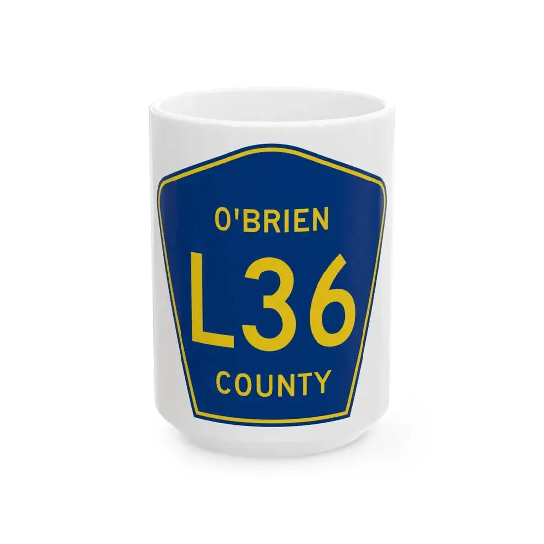 OBrien County Route L36 IA (Iowa) (Road Sign) White Coffee Mug 15oz - Go Mug Yourself