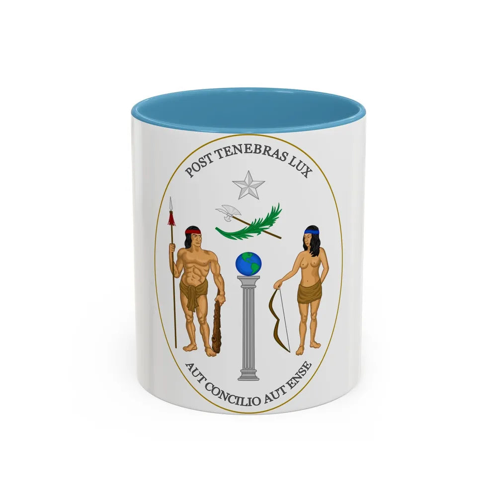 Obverse of the Coat of Arms of Chile (1812-1814) - Accent Coffee Mug 11oz Light Blue - Go Mug Yourself