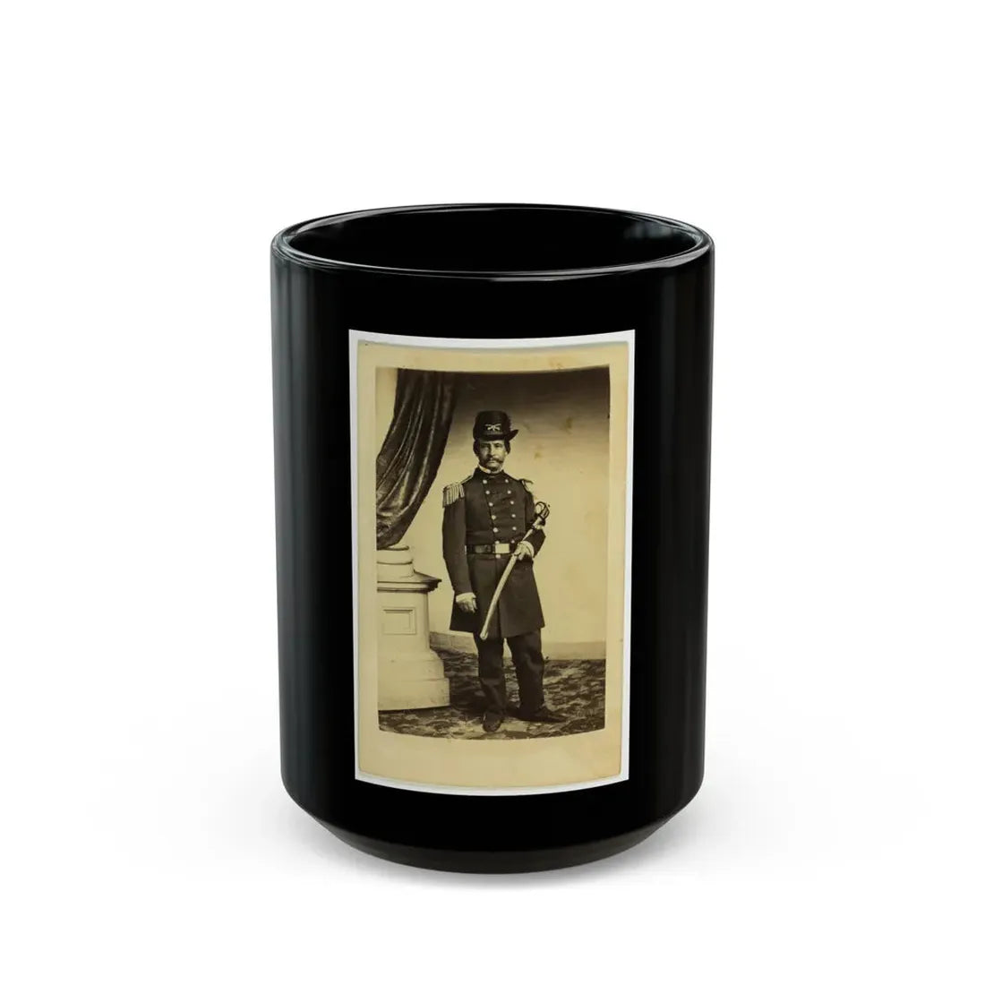 Officer David Hunter, Full-Length Portrait In Full Military Dress, Standing, Holding Sword, Facing Front (U.S. Civil War) Black Coffee Mug 15oz - Go Mug Yourself