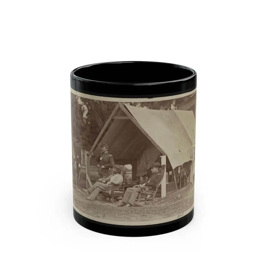 Officers Relaxing Outside A Tent (U.S. Civil War) Black Coffee Mug 11oz - Go Mug Yourself
