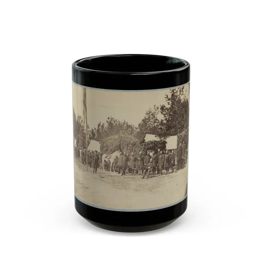 Officers Stand In Line By A Flagpole (U.S. Civil War) Black Coffee Mug 15oz - Go Mug Yourself
