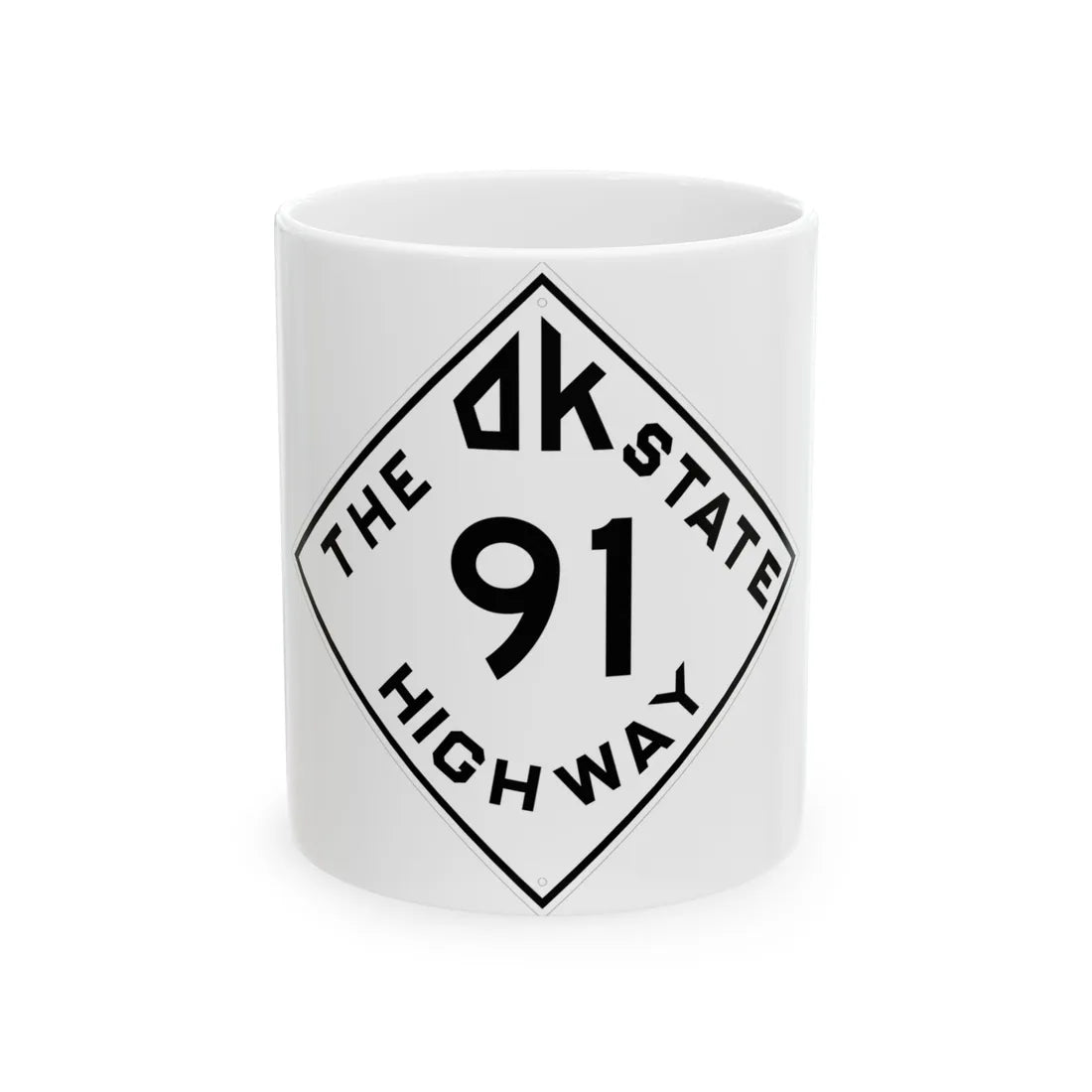 Oklahoma 91 1948 (Oklahoma) (Road Sign) White Coffee Mug 11oz - Go Mug Yourself