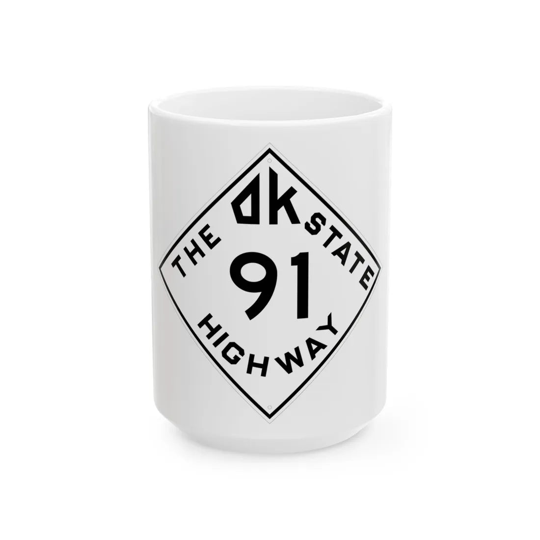 Oklahoma 91 1948 (Oklahoma) (Road Sign) White Coffee Mug 15oz - Go Mug Yourself