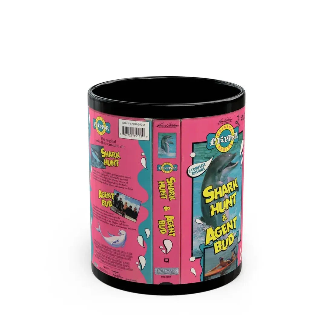 ORIGINAL FLIPPER SERIES SHARK HUNT AND AGENT BUD (VHS COVER) - Black Coffee Mug 11oz - Go Mug Yourself