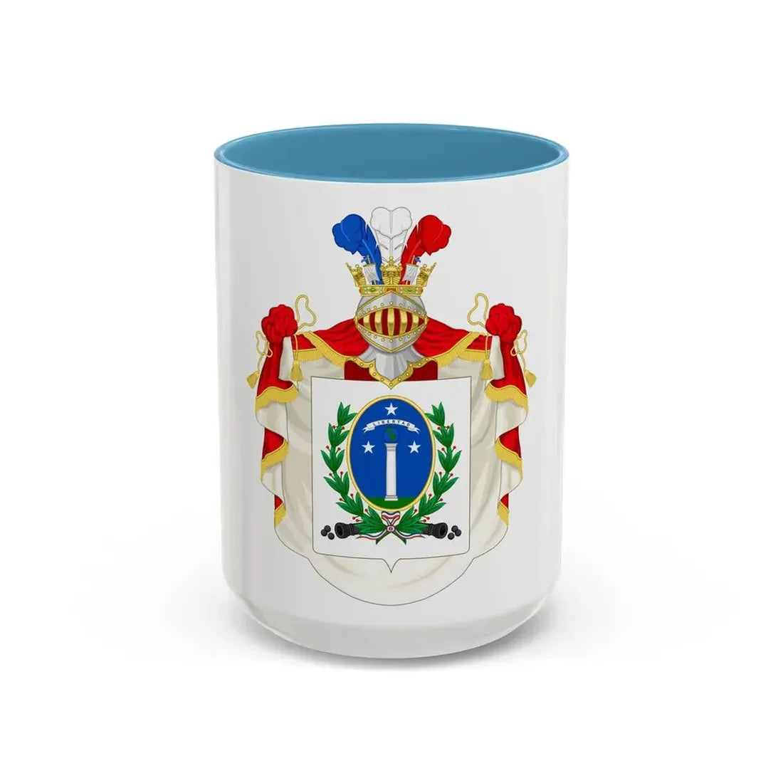 Ornamented Coat of Arms of Chile (1819-1834) Cerro Castillo Version - Accent Coffee Mug 15oz Light Blue - Go Mug Yourself