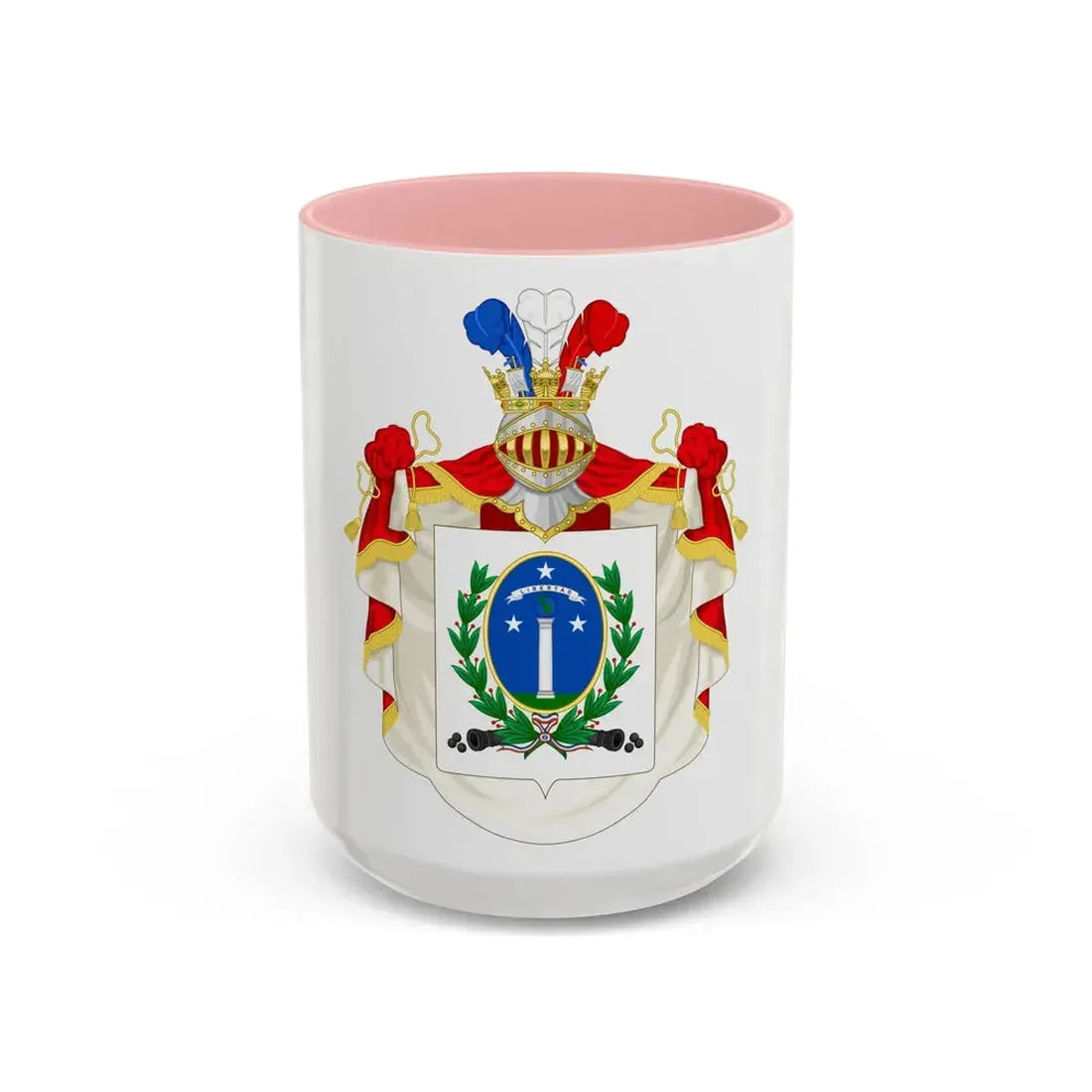 Ornamented Coat of Arms of Chile (1819-1834) Cerro Castillo Version - Accent Coffee Mug 15oz Pink - Go Mug Yourself