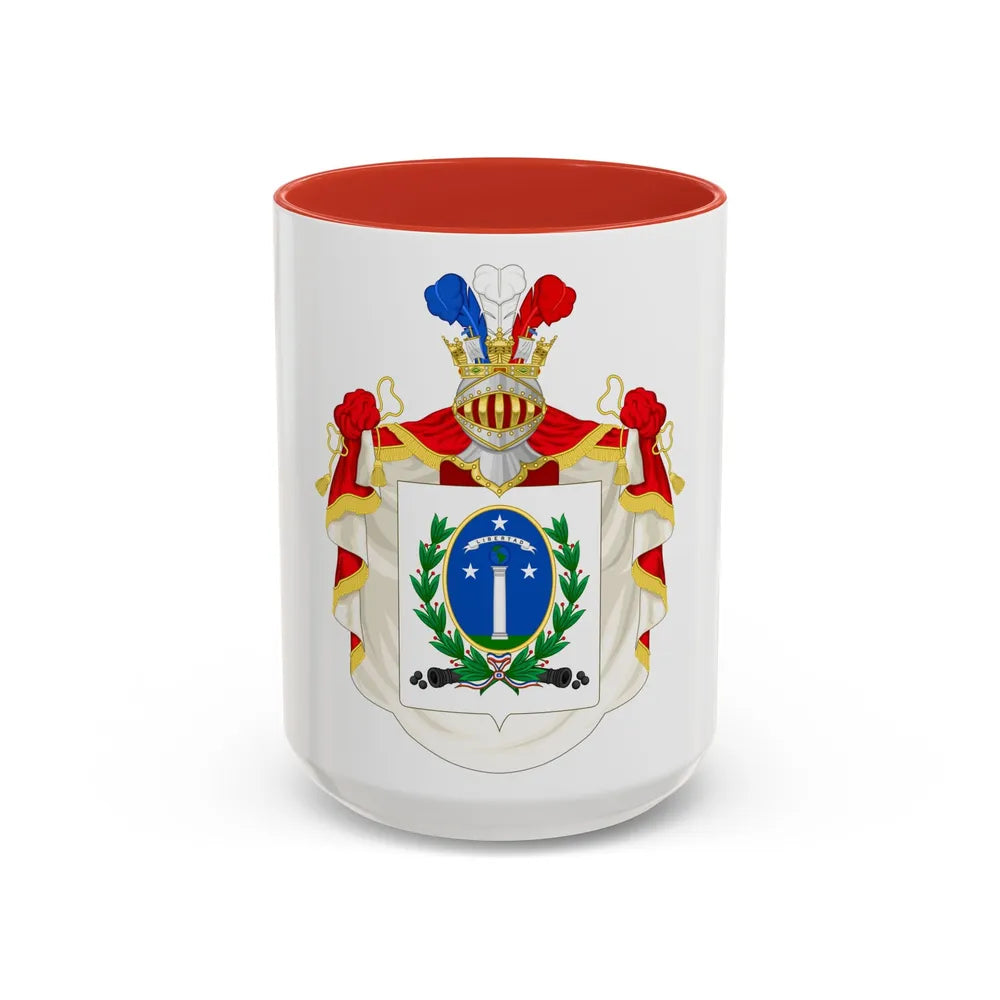Ornamented Coat of Arms of Chile (1819-1834) Cerro Castillo Version - Accent Coffee Mug 15oz Red - Go Mug Yourself