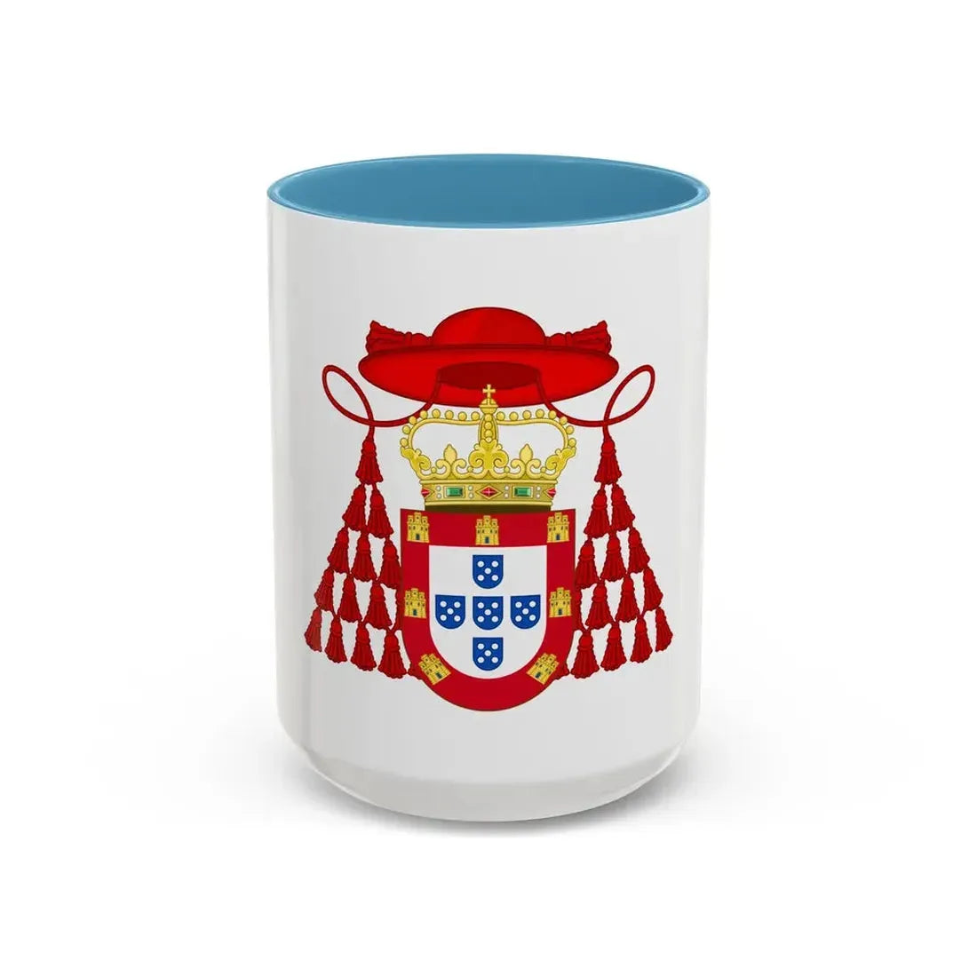 Ornamented Royal Coat of Arms of Cardinal Henry I of Portugal - Accent Coffee Mug 15oz Light Blue - Go Mug Yourself
