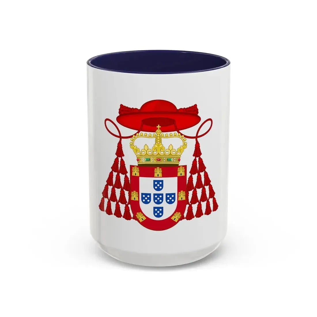 Ornamented Royal Coat of Arms of Cardinal Henry I of Portugal - Accent Coffee Mug 15oz Navy - Go Mug Yourself