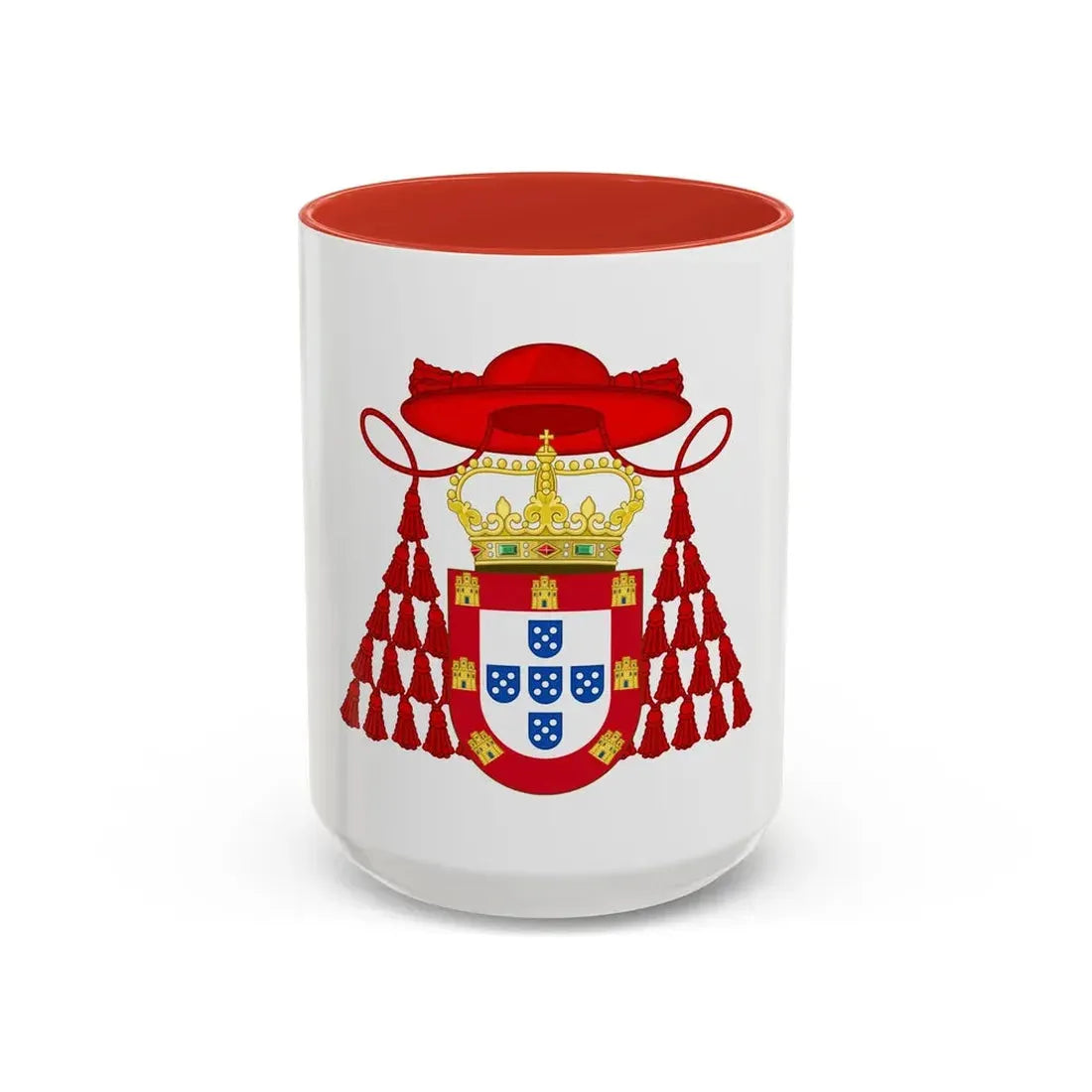 Ornamented Royal Coat of Arms of Cardinal Henry I of Portugal - Accent Coffee Mug 15oz Red - Go Mug Yourself