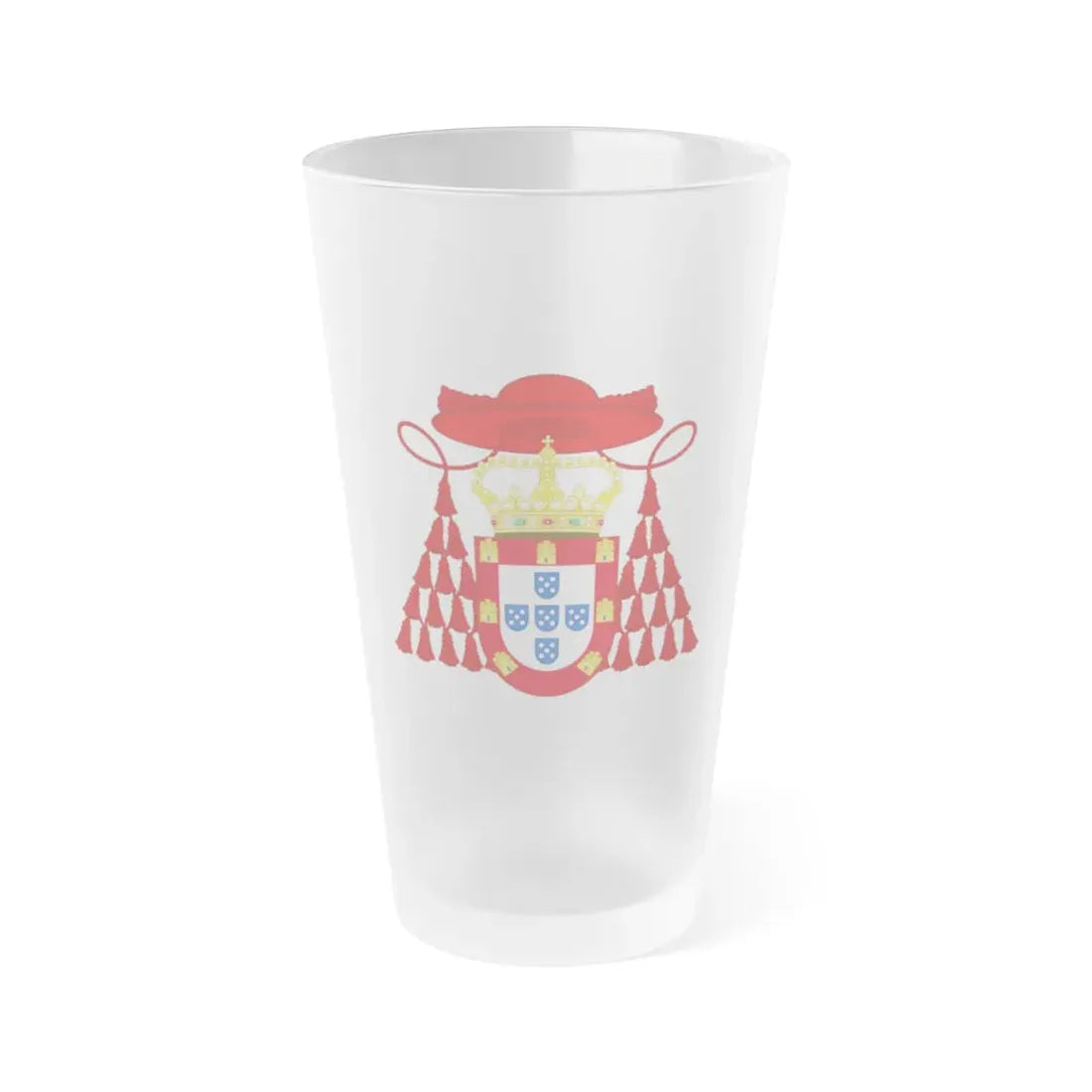 Ornamented Royal Coat of Arms of Cardinal Henry I of Portugal - Frosted Pint Glass 16oz 16oz Frosted - Go Mug Yourself