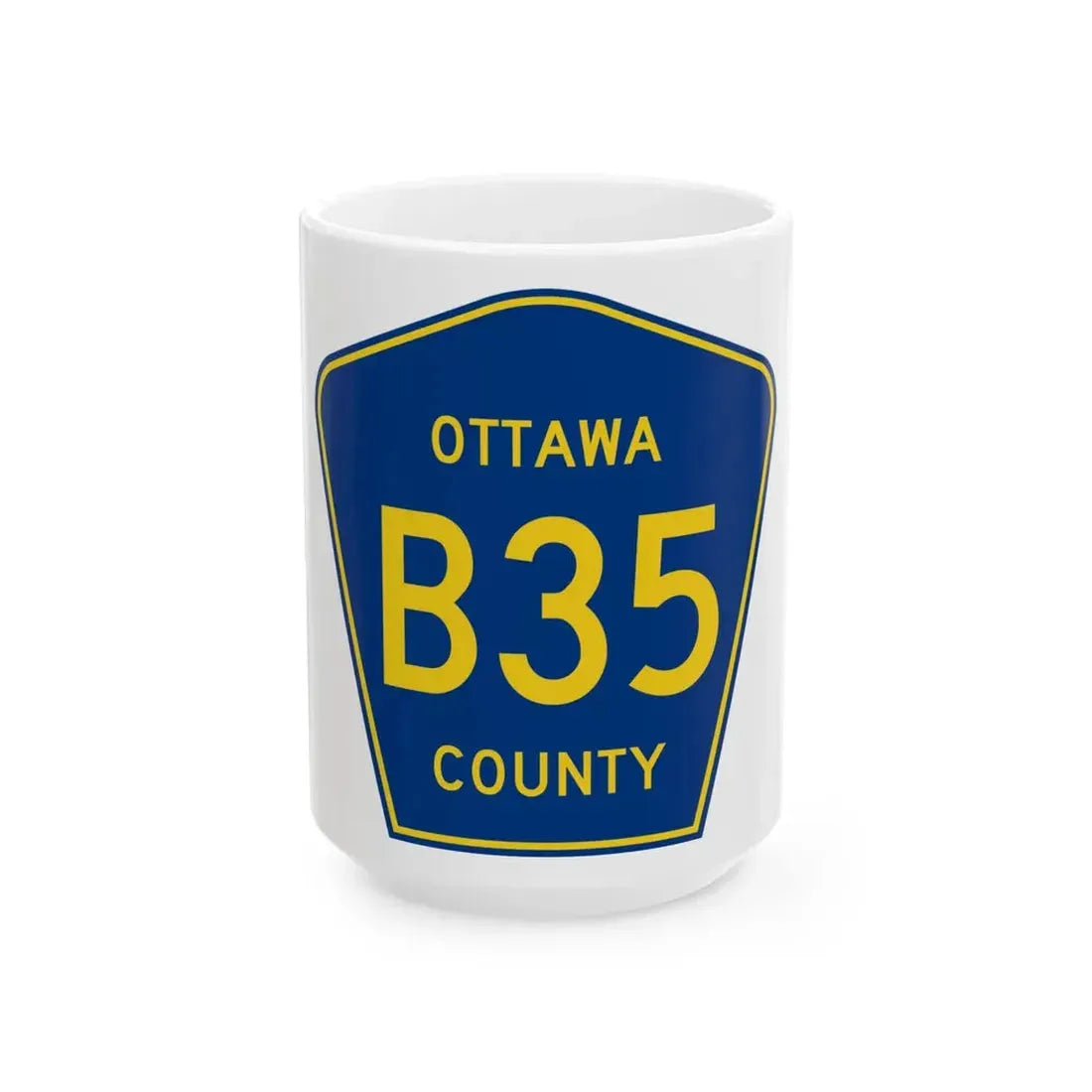 Ottawa County B-35 (Michigan) (Road Sign) White Coffee Mug 15oz - Go Mug Yourself