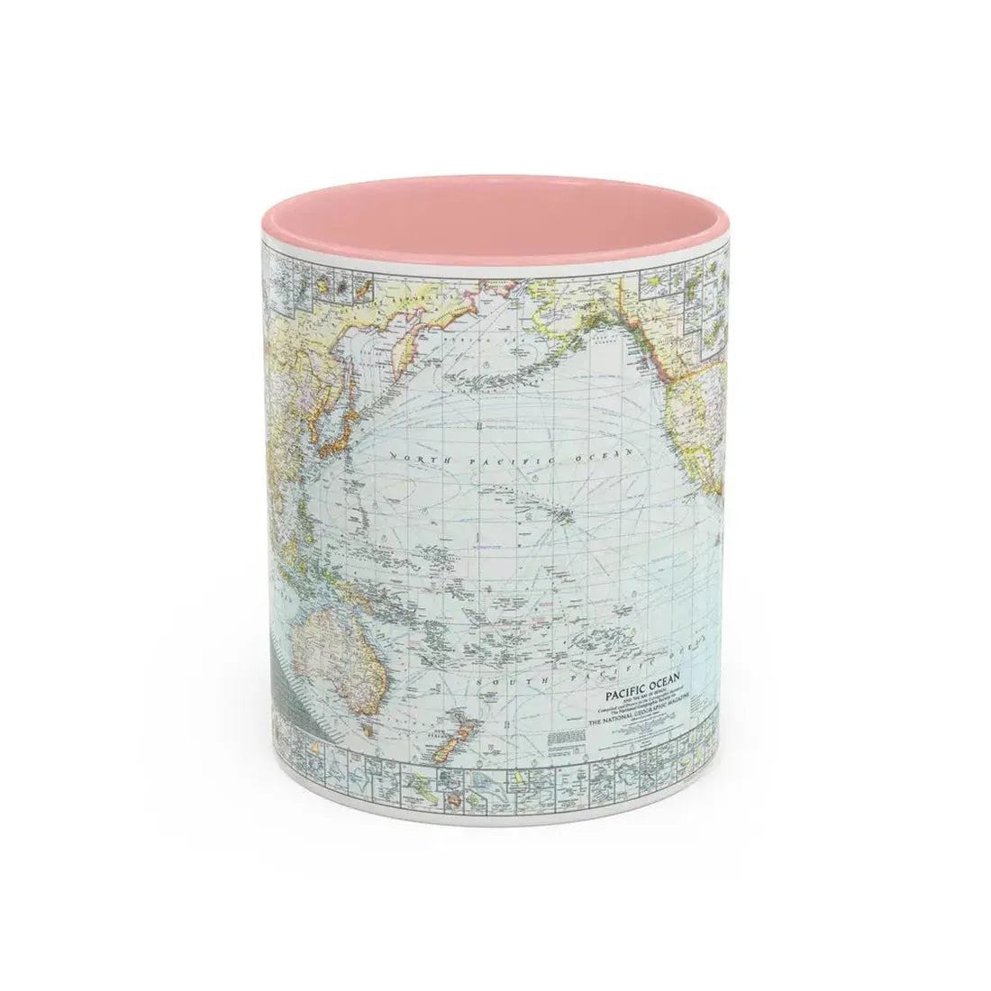 Pacific Ocean and the Bay of Bengal (1943) (Map) Accent Coffee Mug 11oz Pink - Go Mug Yourself