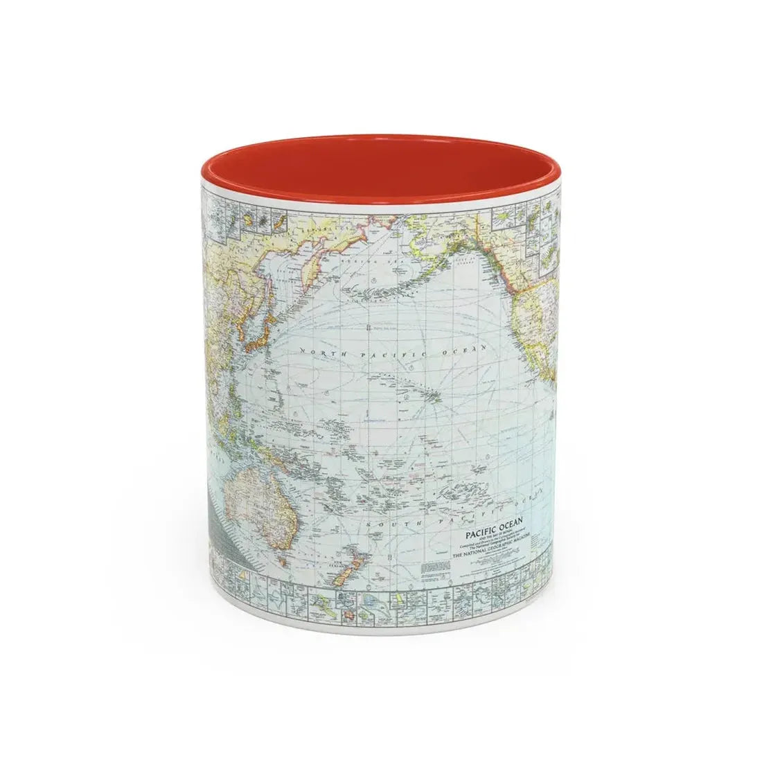 Pacific Ocean and the Bay of Bengal (1943) (Map) Accent Coffee Mug 11oz Red - Go Mug Yourself